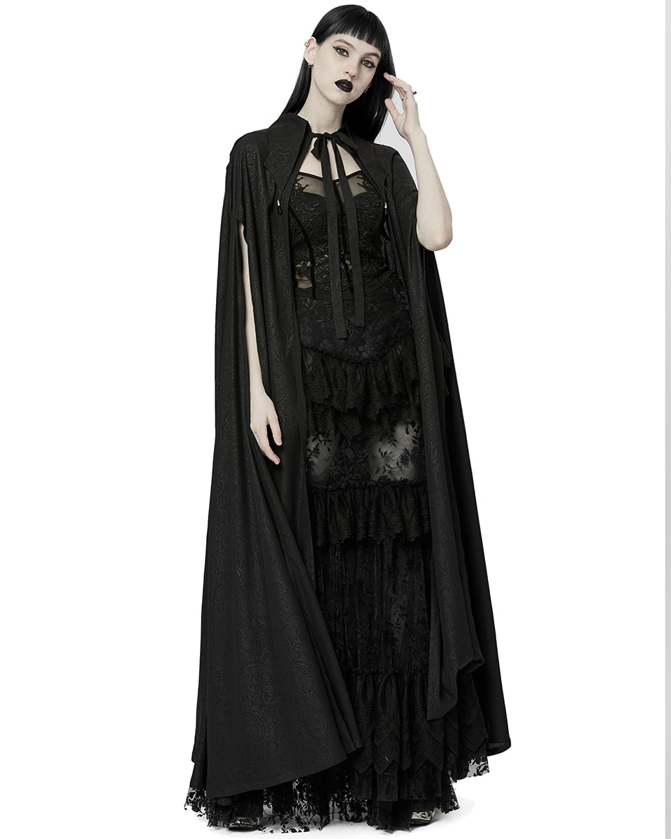 WY-1454 Womens Baroque Gothic Lace Applique Chiffon Travelling Cloak