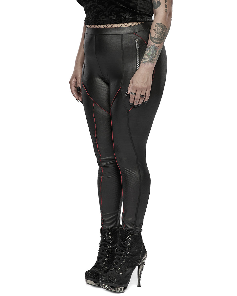 DK-511 Womens Casual CyberGoth Leggings - Black & Red - Extended Size Range