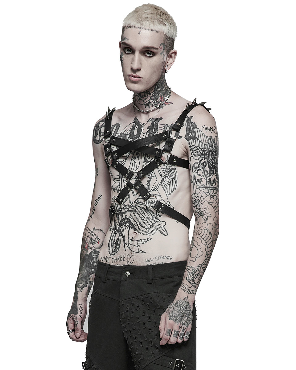 WS-494 Mens Faux Leather Spiked Harness