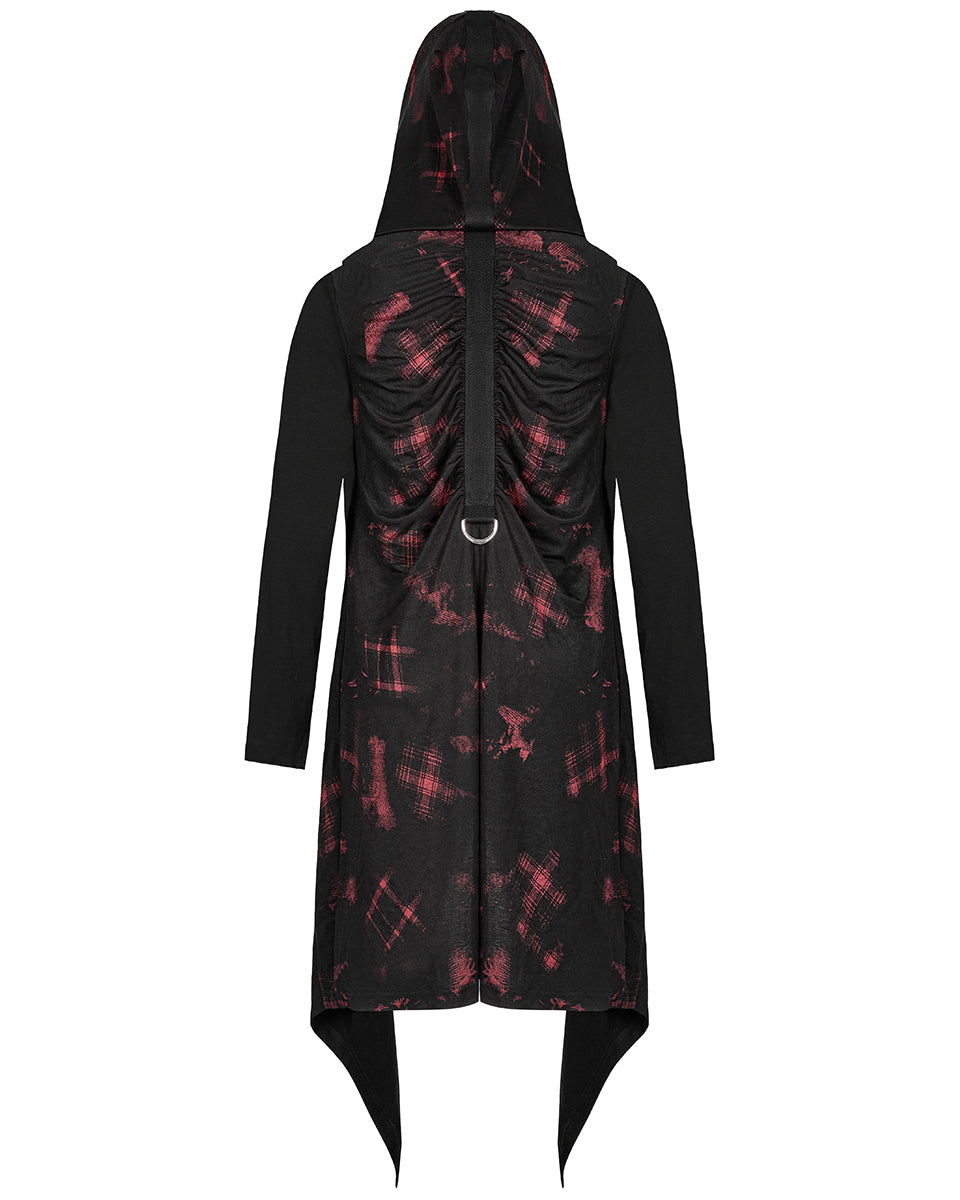 WY-1382 Mens Dark Punk Hooded Cloak Jacket - Black & Red