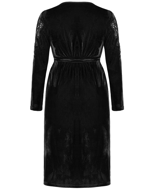 DQ-577 Plus Size Womens Velvet Gothic Lace Applique Dress – Punk Rave