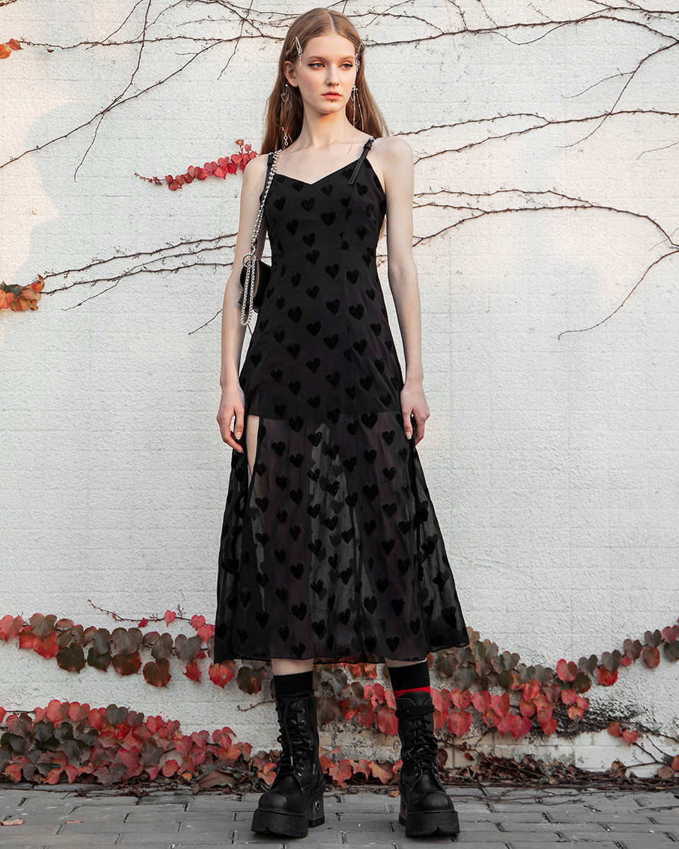 OPQ-1012 Daily Life Stolen Hearts Chiffon Gothic Maxi Dress