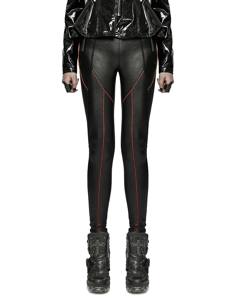 DK-511 Womens Casual CyberGoth Leggings - Black & Red - Extended Size Range