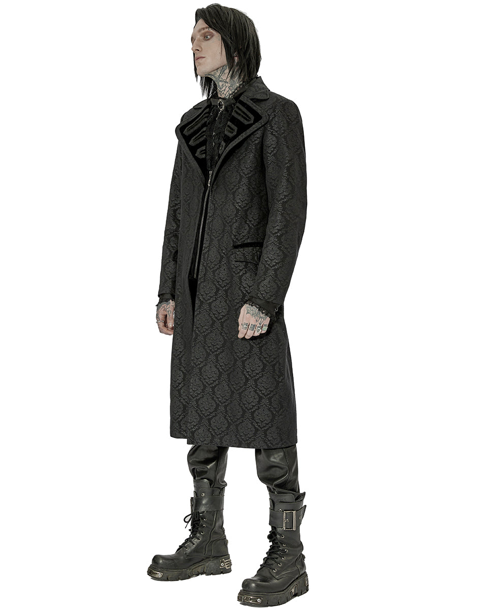 WY-1430 Mens Dark Gothic Aristocrat Coat - Black Damask