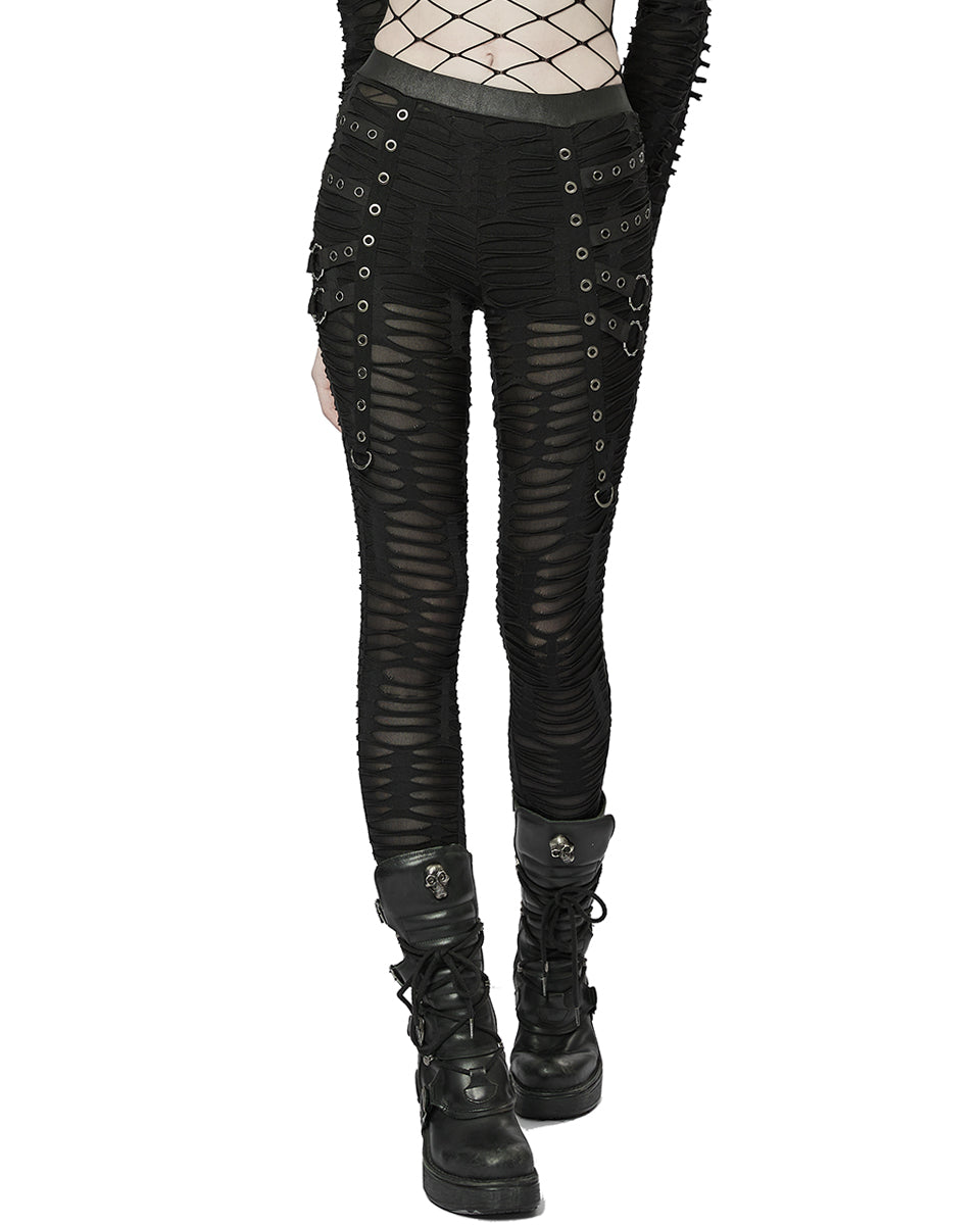 WK-537 Womens Subterrania Shredded Apocalyptic Grunge Leggings - Black