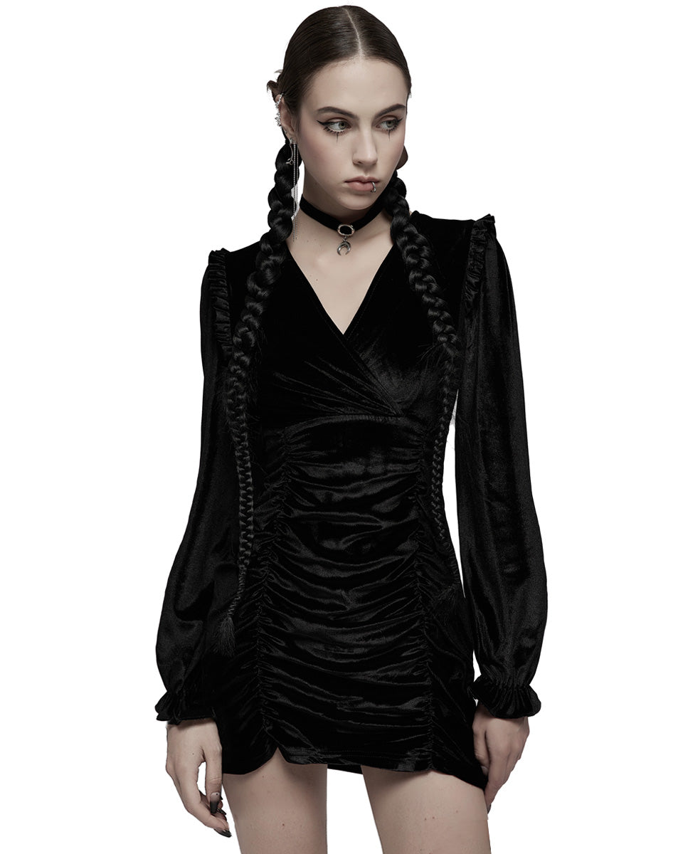 OGQ-111 Daily Life Urban Occult Dark Lolita Velvet Mini Dress