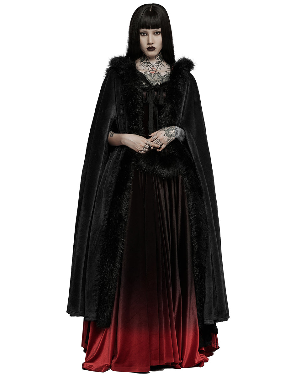 WY-1423 Womens Gothic Hooded Cloak - Black