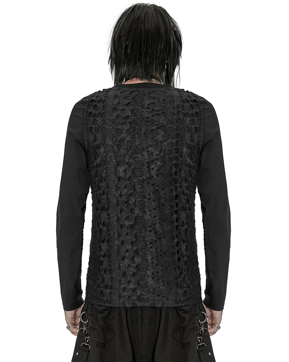 WT-753 Mens Dark Dystopian Gothic Sectional Broken Knit Top