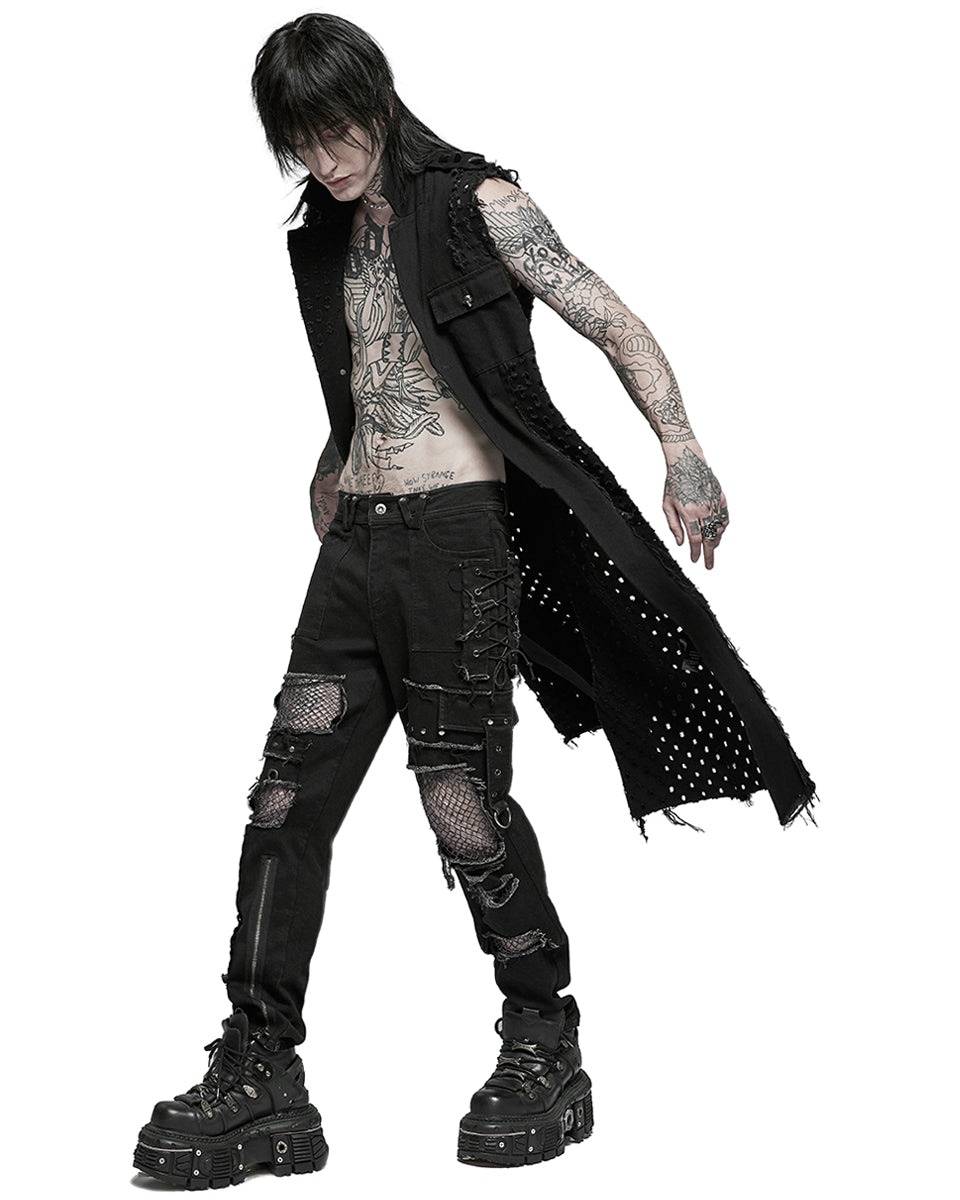 WY-1369 Mens Apocalyptic Punk Cutoff Sleeveless Biker Trench