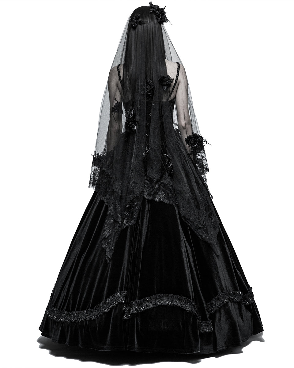 S-224 Black Rose Gothic Wedding Veil