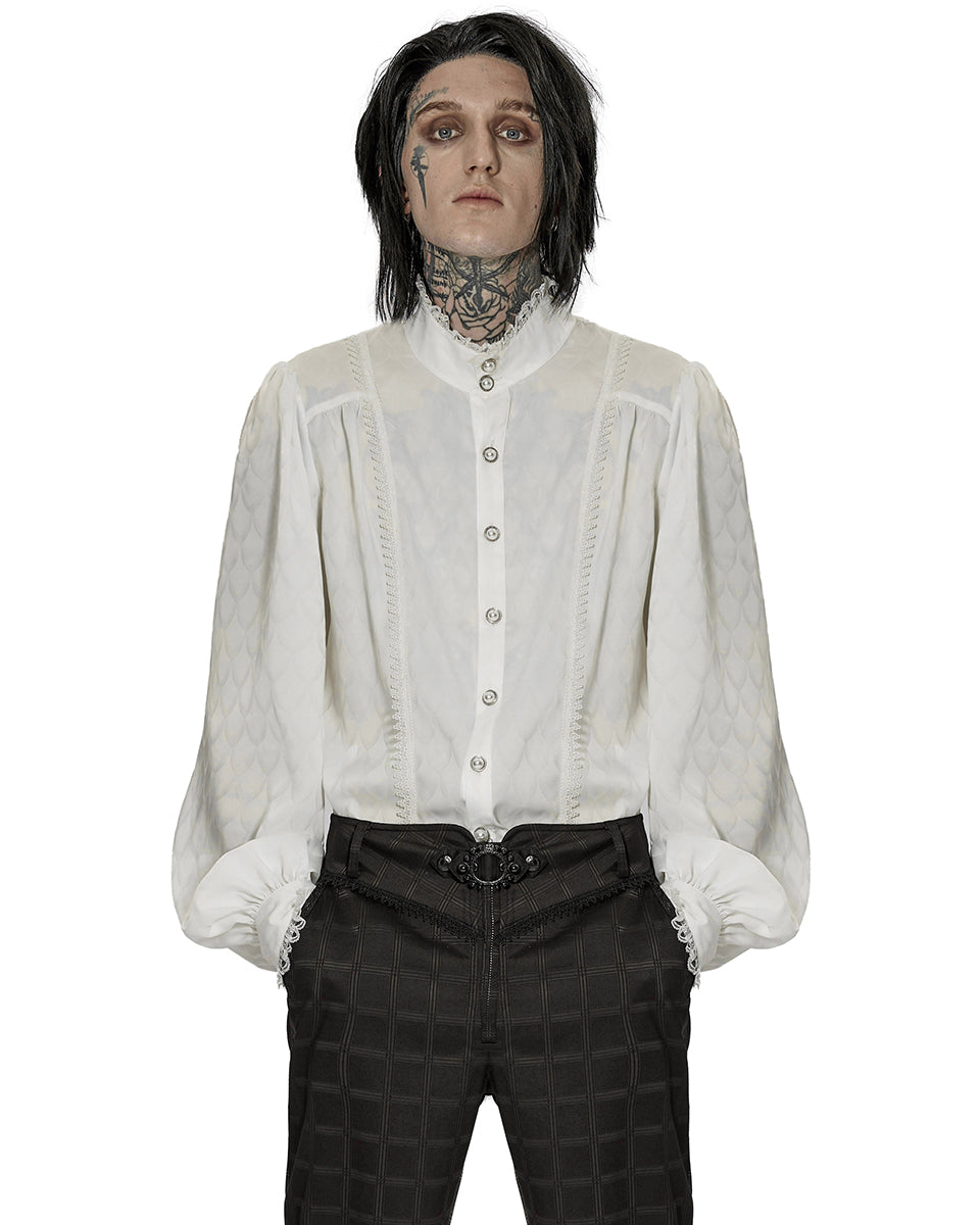 WY-1409 Mens Viserion Dragonscale Jacquard Gothic Dress Shirt - White