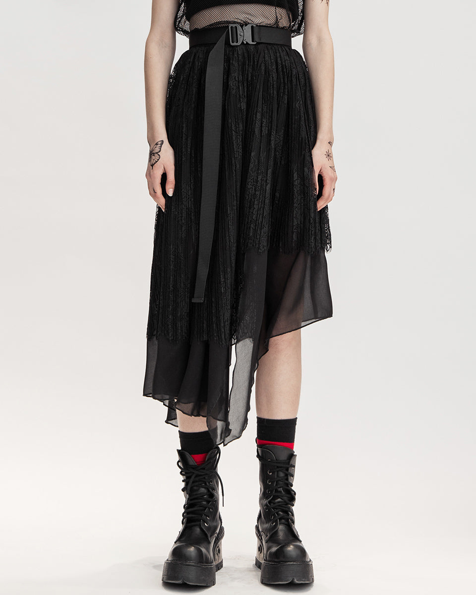 OPQ-1095 Daily Life Urban Occult Asymmetric Pleated Lace Skirt