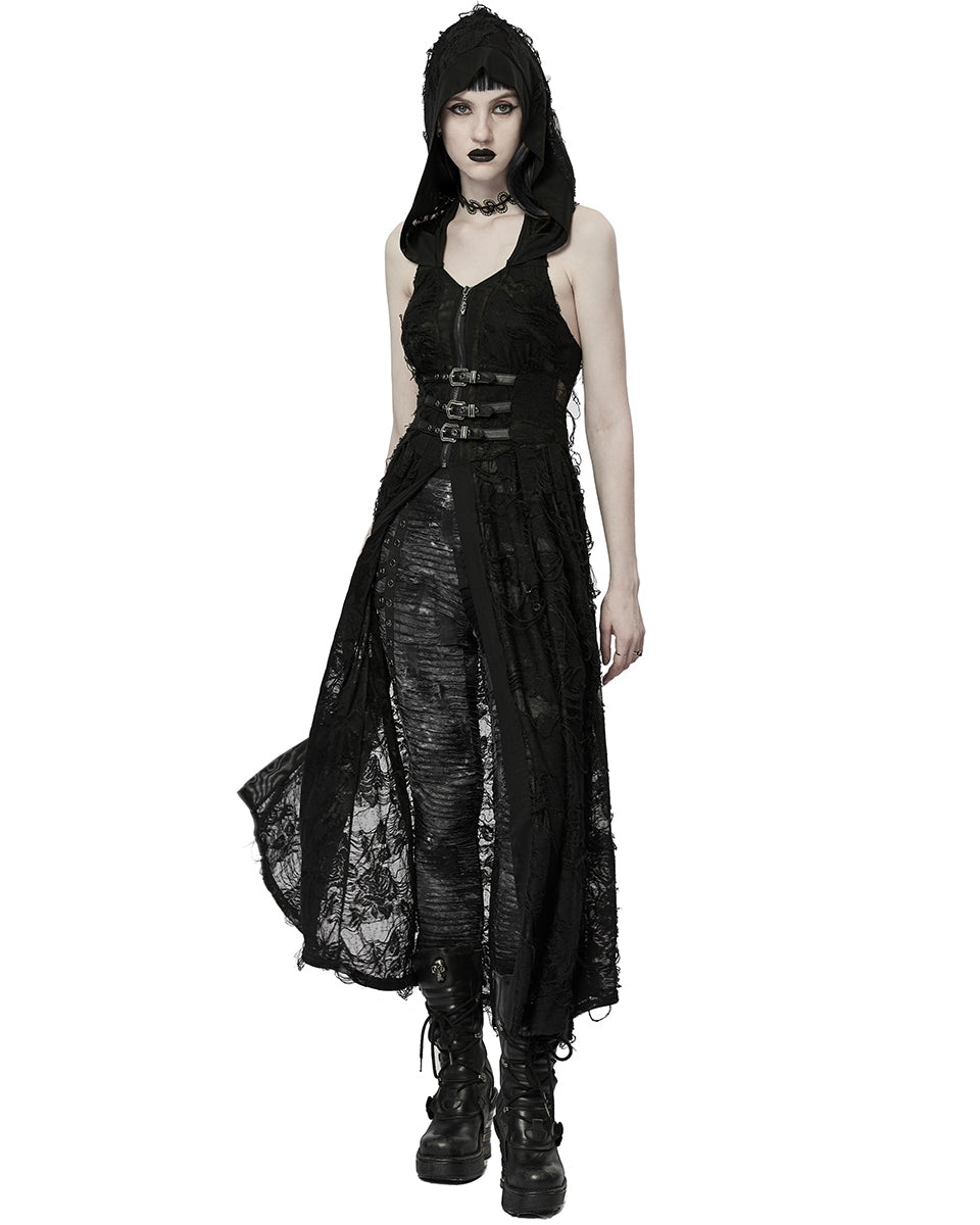 WY-1476 Womens Apocalyptic Gothic Witch Shredded 2-Hooded Piece Cloak Jacket