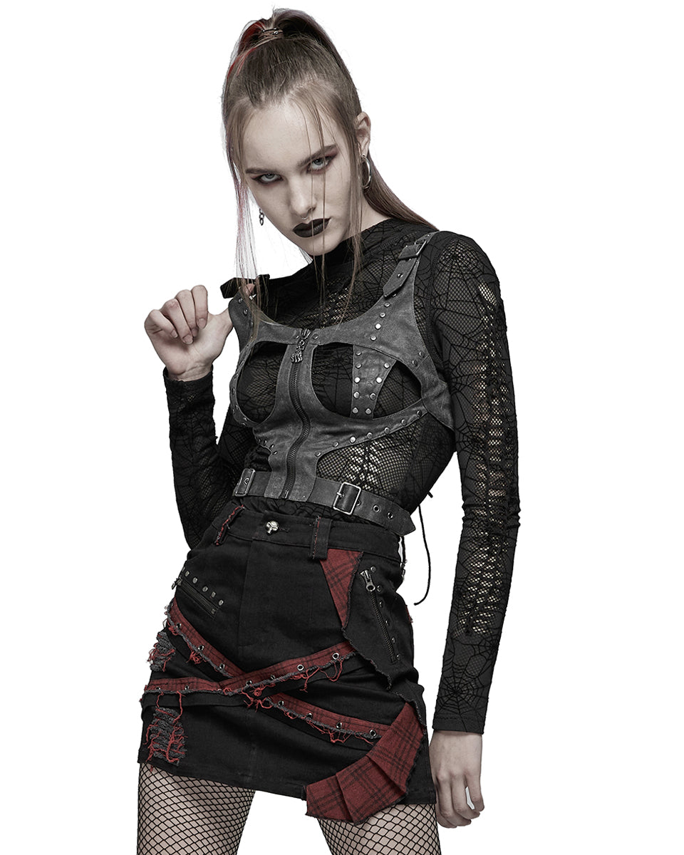 WS-482 Darksaga Womens Apocalyptic Harness Top - Distressed Grey