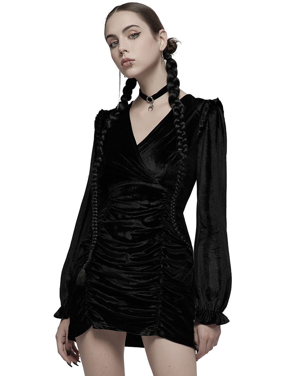 OGQ-111 Daily Life Urban Occult Dark Lolita Velvet Mini Dress