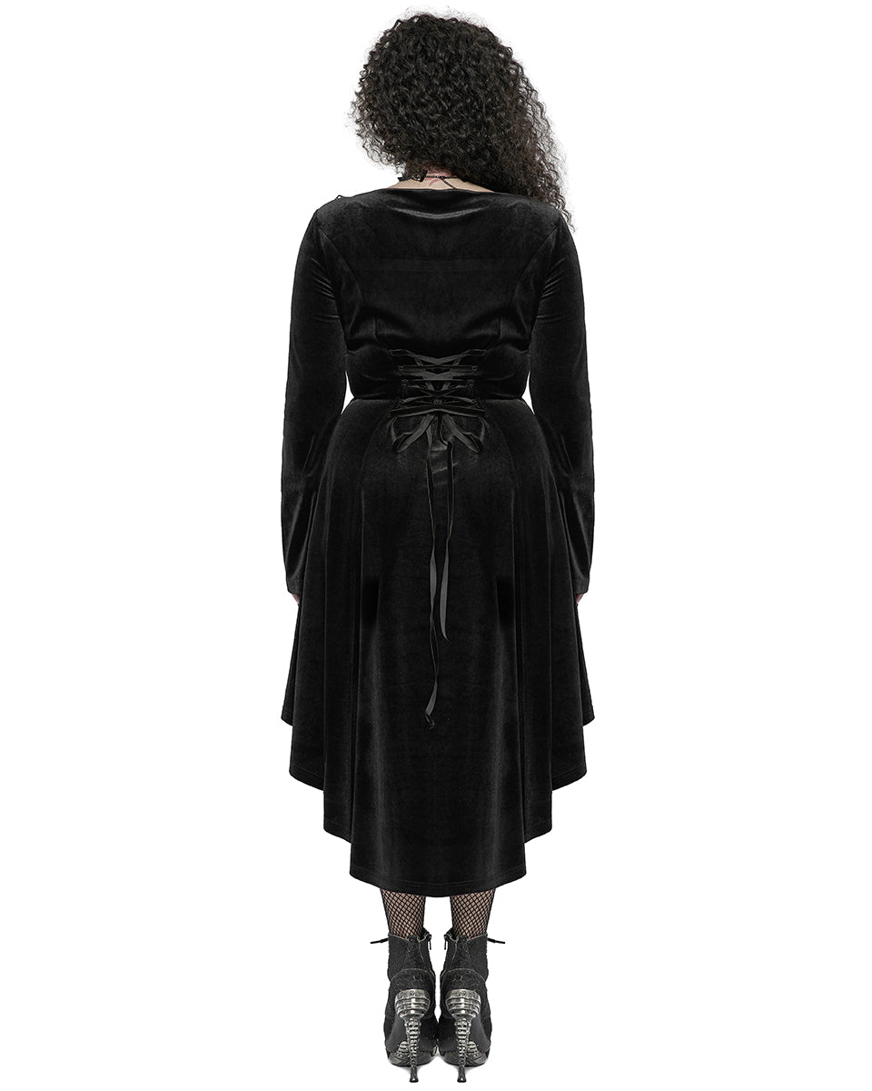 DQ-577 Plus Size Womens Velvet Gothic Lace Applique Dress