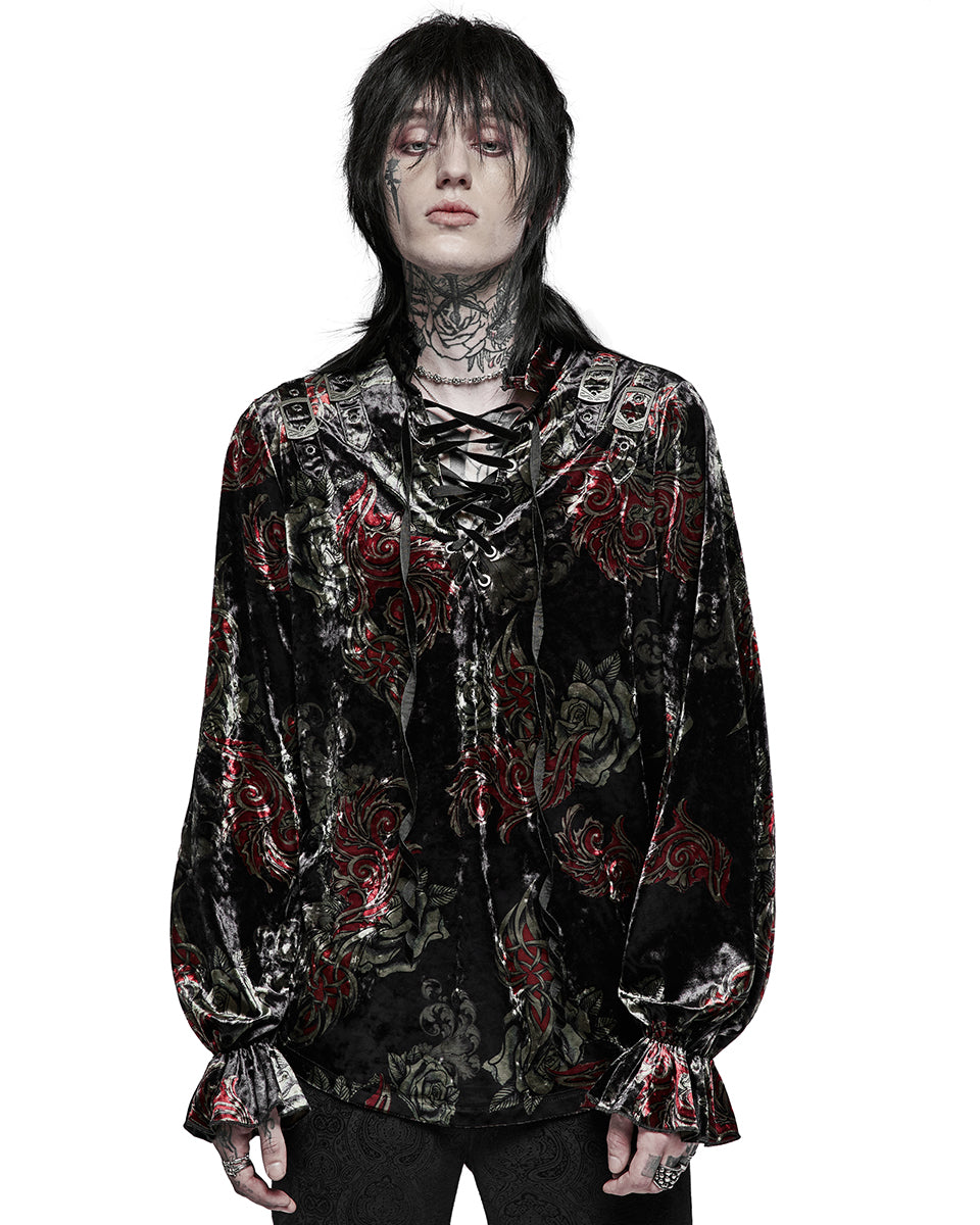 WY-1364 Mens Floral Tattoo Velveteen Pirate Shirt