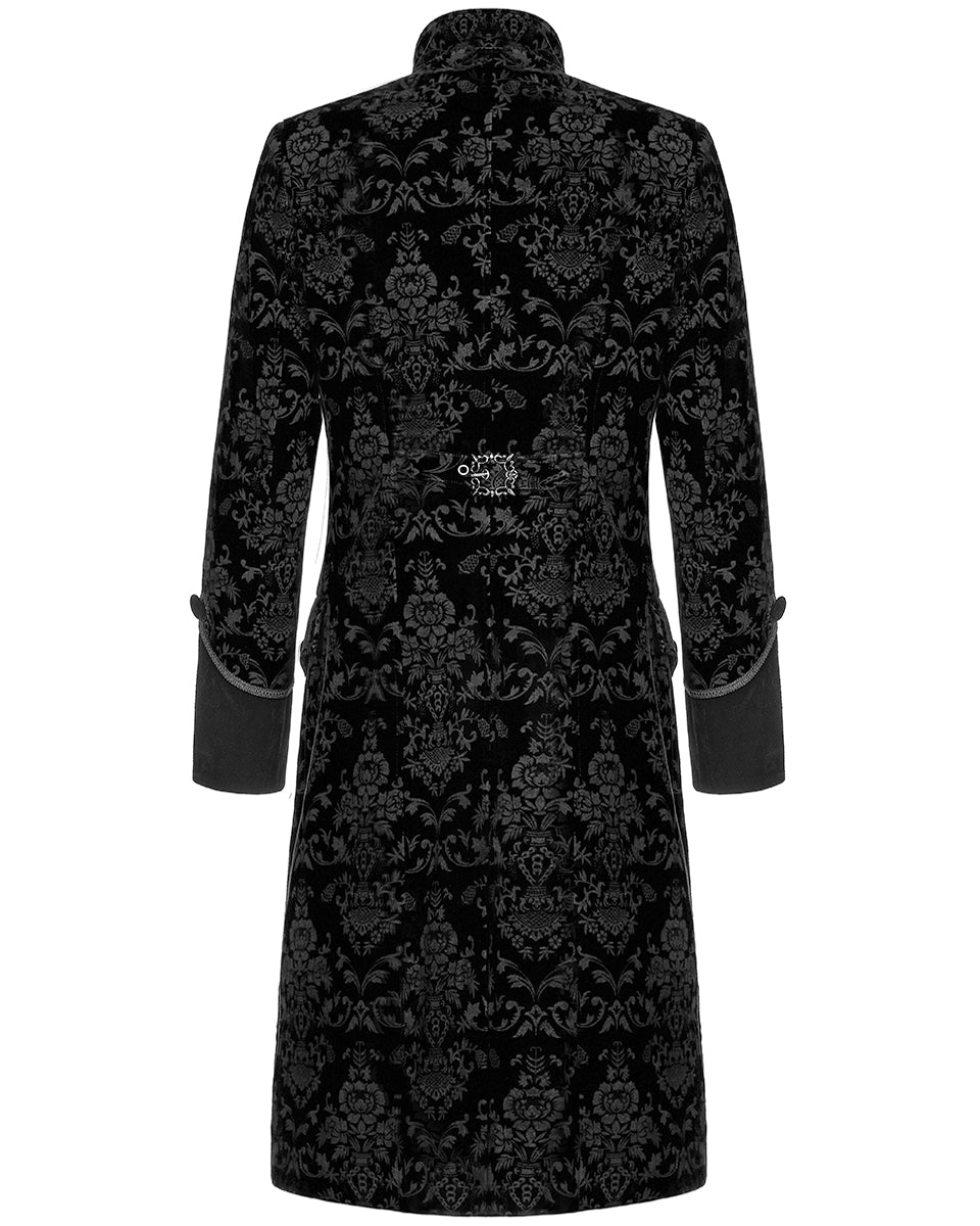 WY-1429 Mens Dark Gothic Aristocrat Coat - Black Damask Velvet