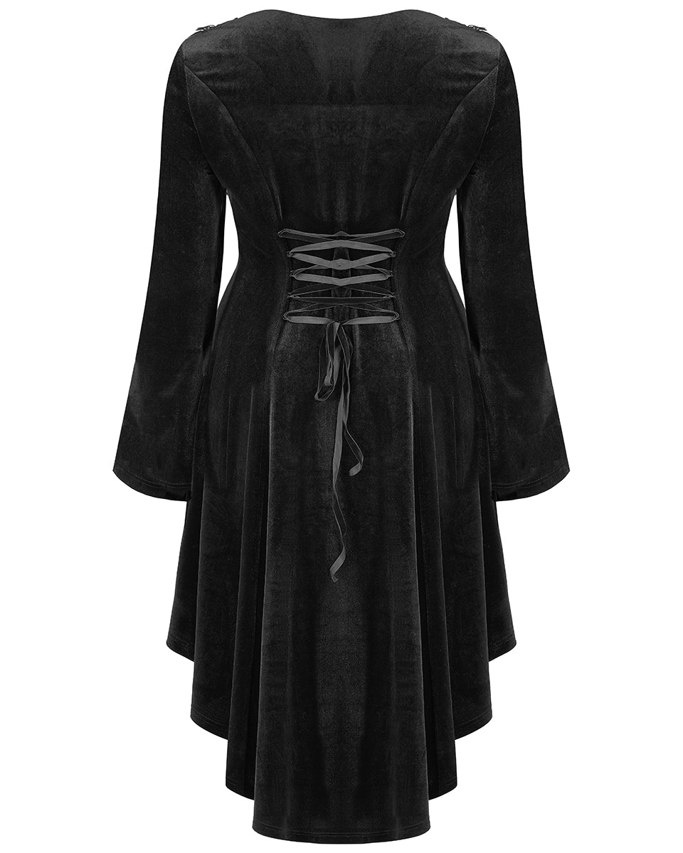 DQ-577 Plus Size Womens Velvet Gothic Lace Applique Dress