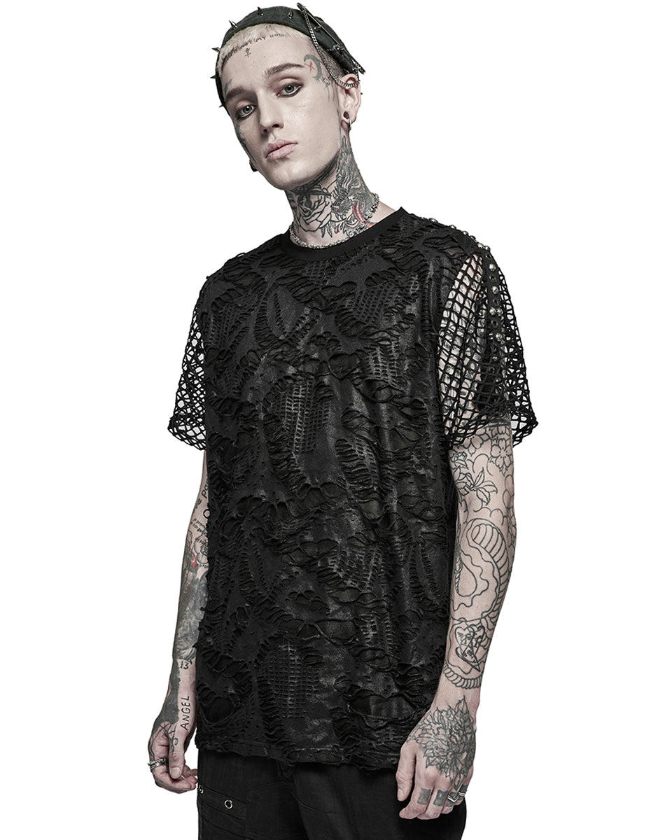 WT-703 Mens Apocalyptic Broken Mesh Tee