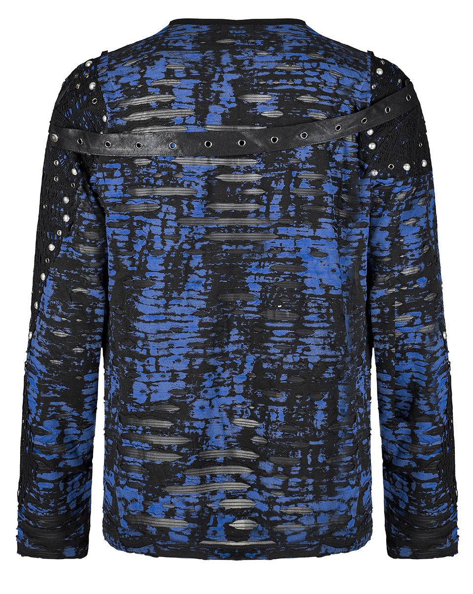 WT-708 Mens Apocalyptic Broken Mesh Tee - Black & Blue