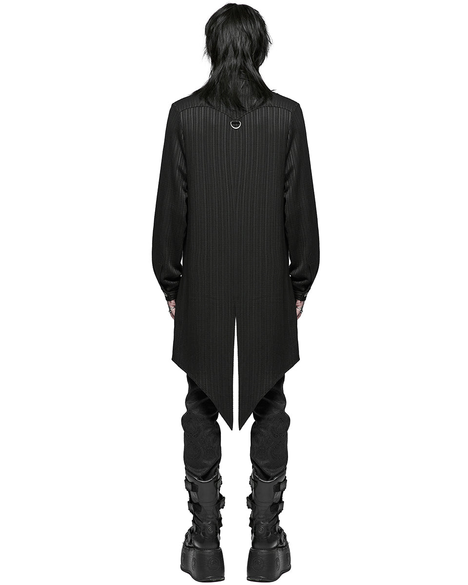 WY-1370 Mens Dark Gothic Longline Dovetail Shirt - Black Stripe