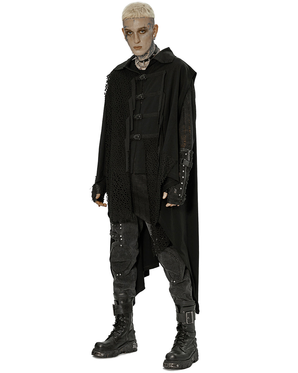 WY-1451 Mens Apocalyptic Gothic Hooded Spliced Mesh Cloak