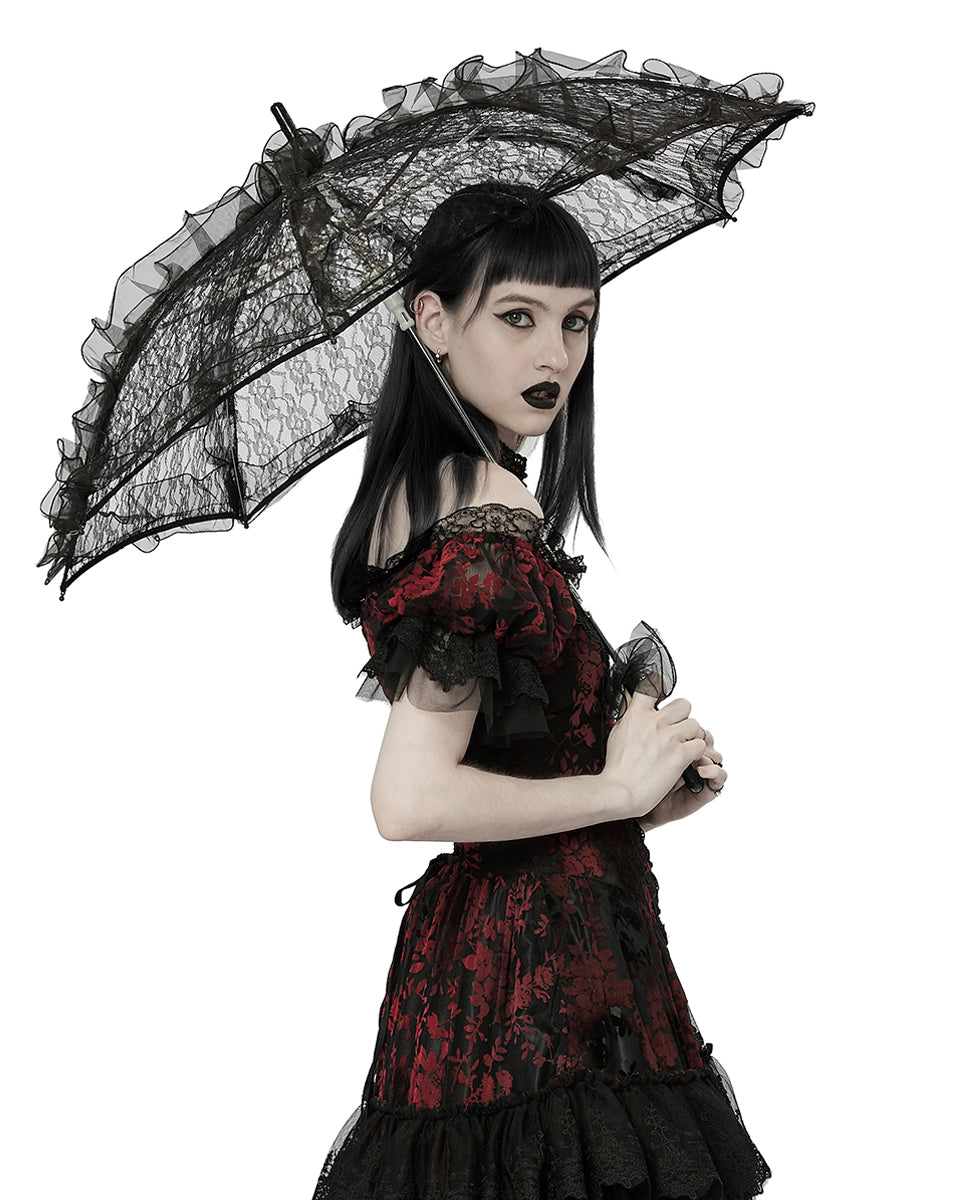 WS-548 Gothic Lolita Sheer Lace Ruffle Parasol