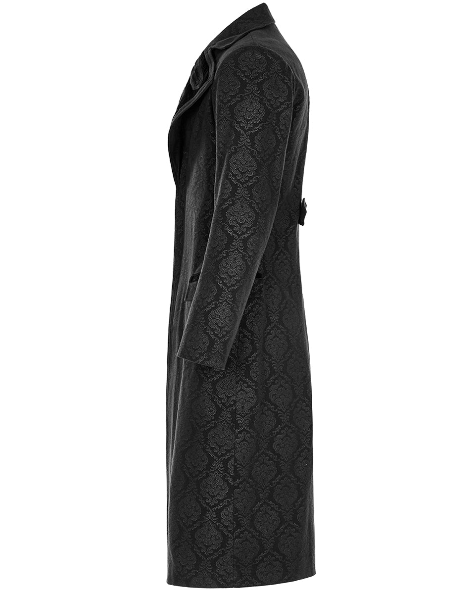 WY-1430 Mens Dark Gothic Aristocrat Coat - Black Damask