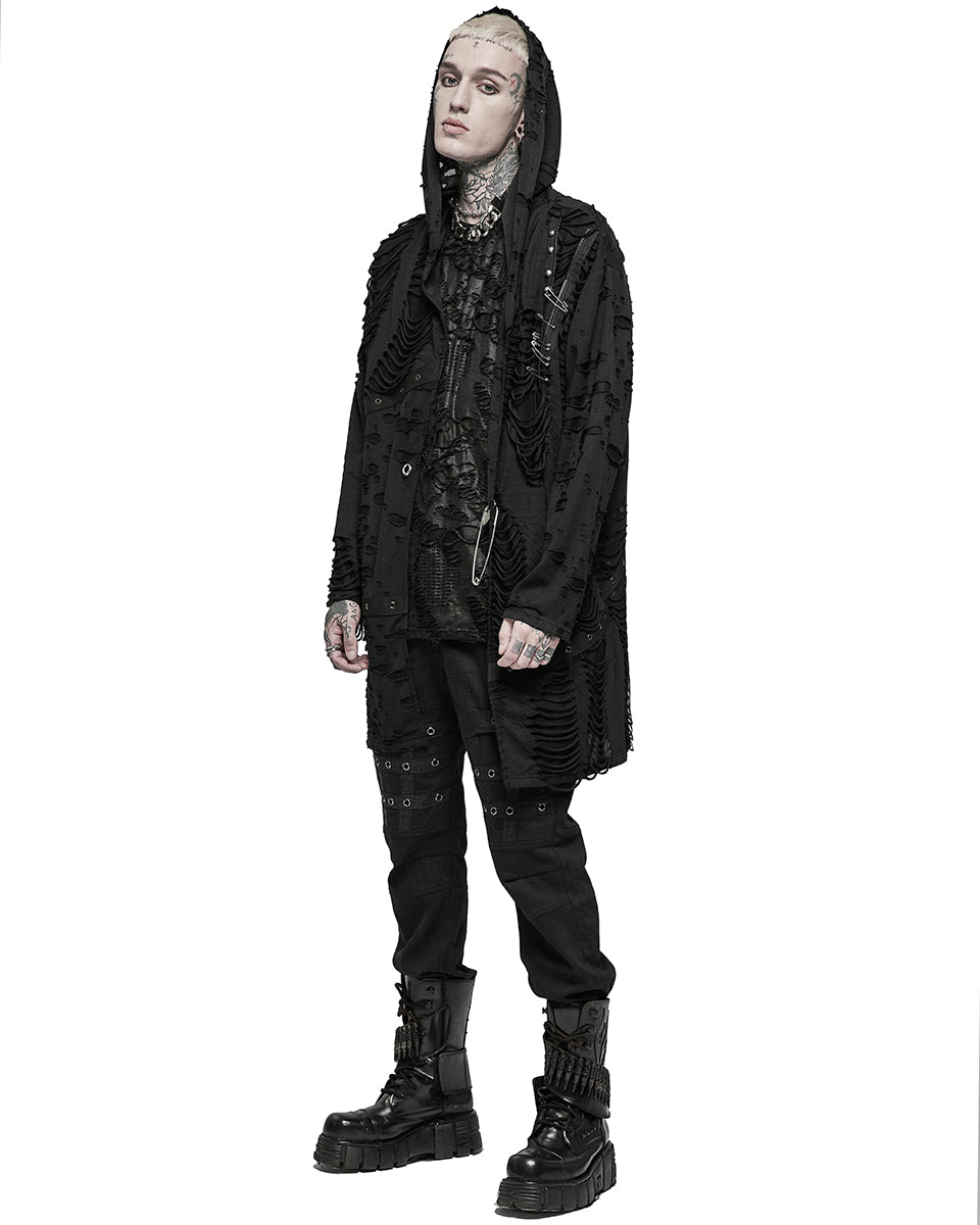 WY-1374 Mens Apocalyptic Gothic Hooded Broken Knit Cloak