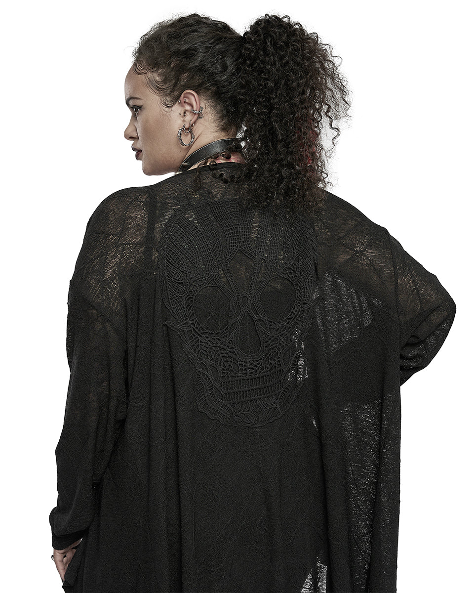 DY-1406 Plus Size Womens Lace Skull Knit Cardigan