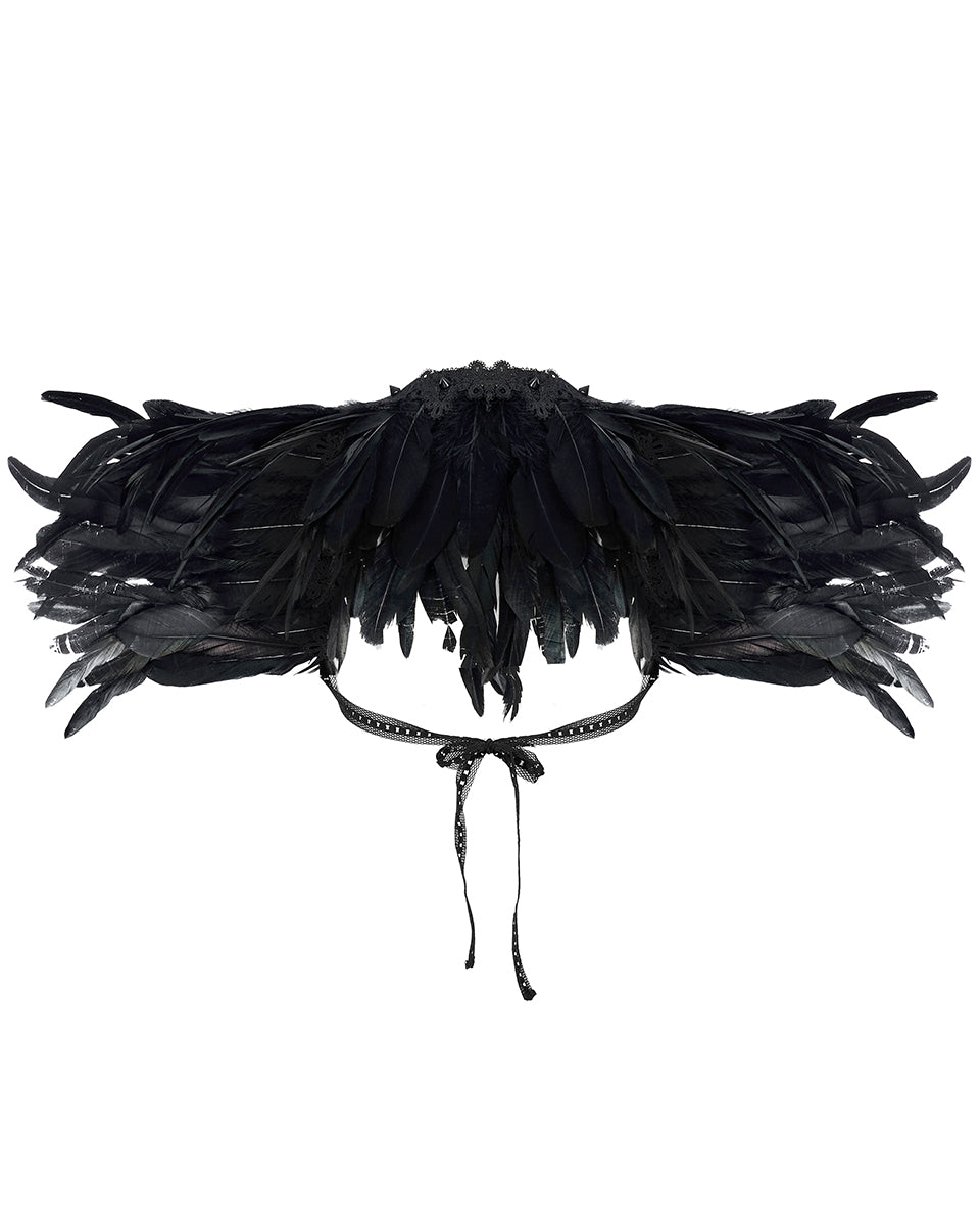 WS-551 Womens Decadent Gothic Faux Feather Harness Shrug