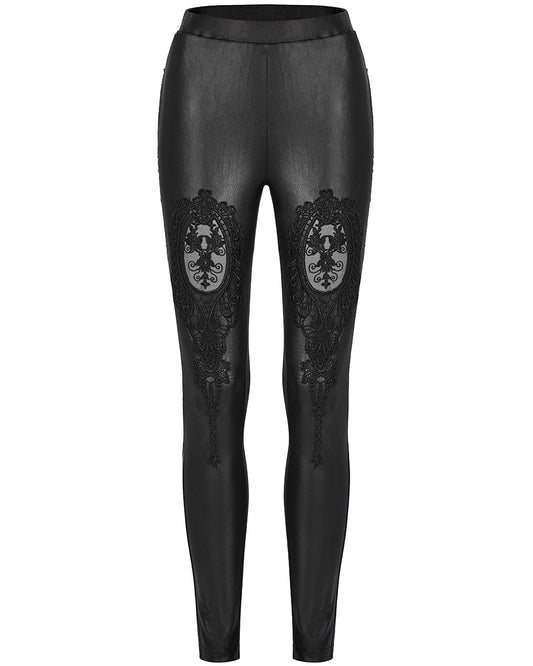 WK-516 Womens Gothic Lace Applique Leggings - Black & Red – Punk Rave