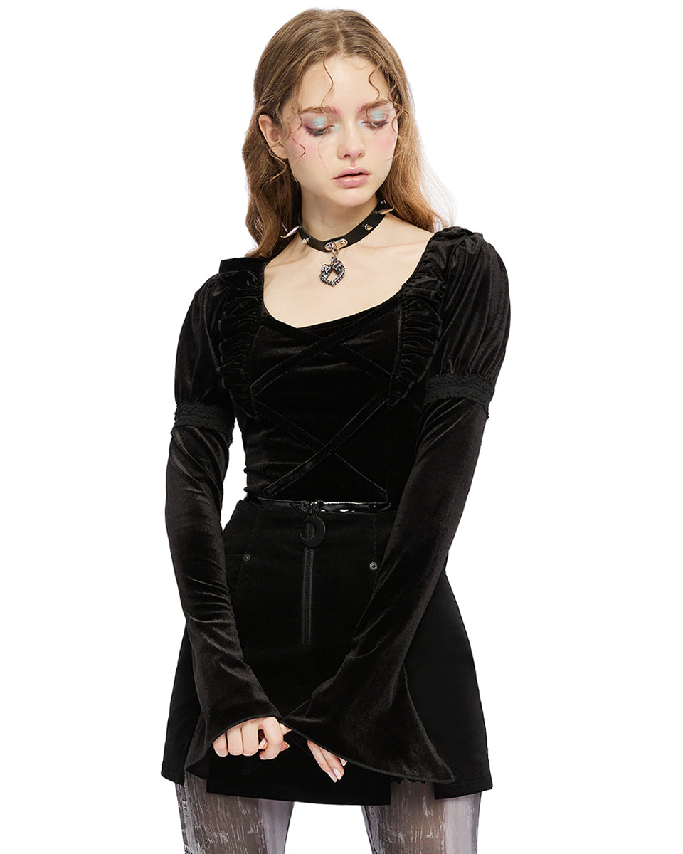 OPT-837 Daily Life Womens Retrogothic Lolita Velvet Blouse Top