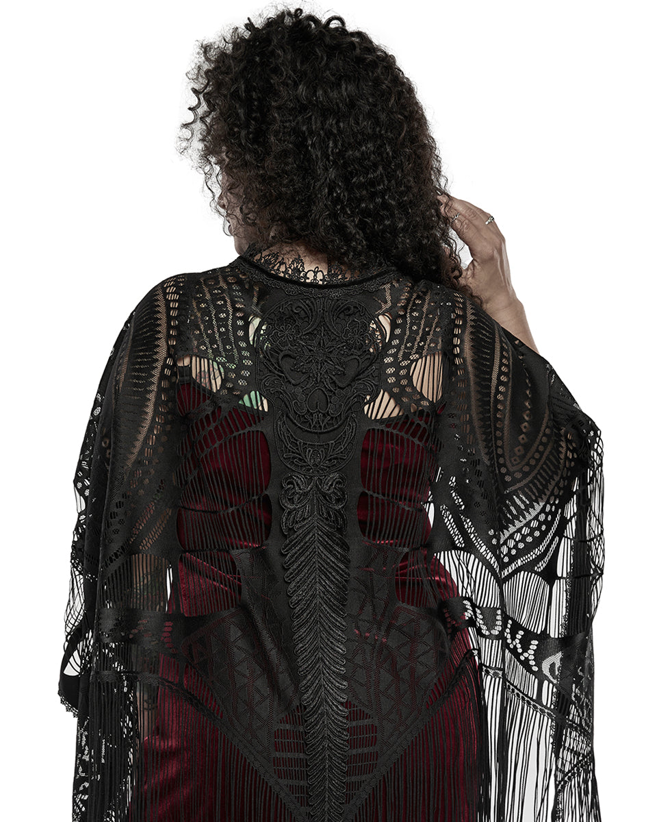 DY-1405 Plus Size Womens Gothic Lace Applique Fringed Shawl