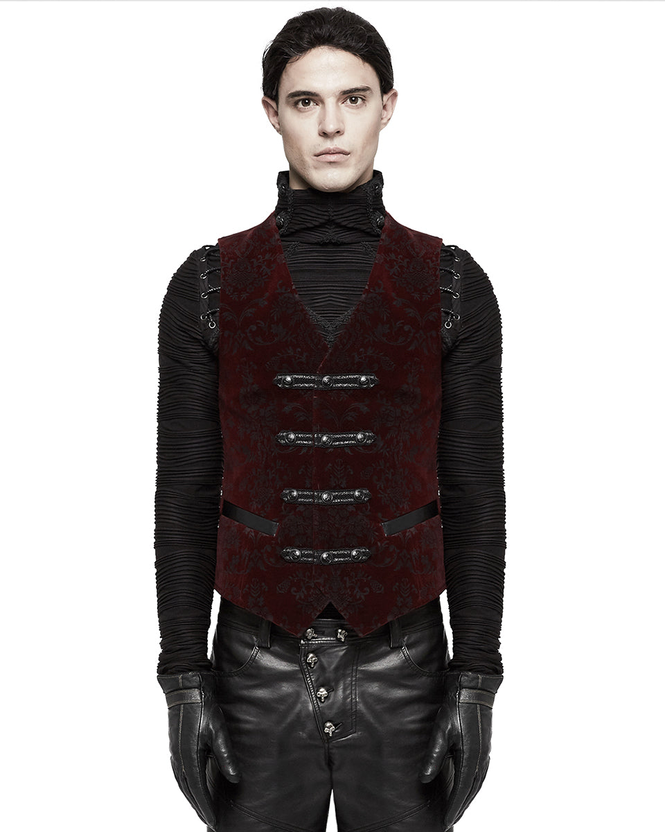 Y-813 Alcazar Mens Waistcoat Vest - Red Damask