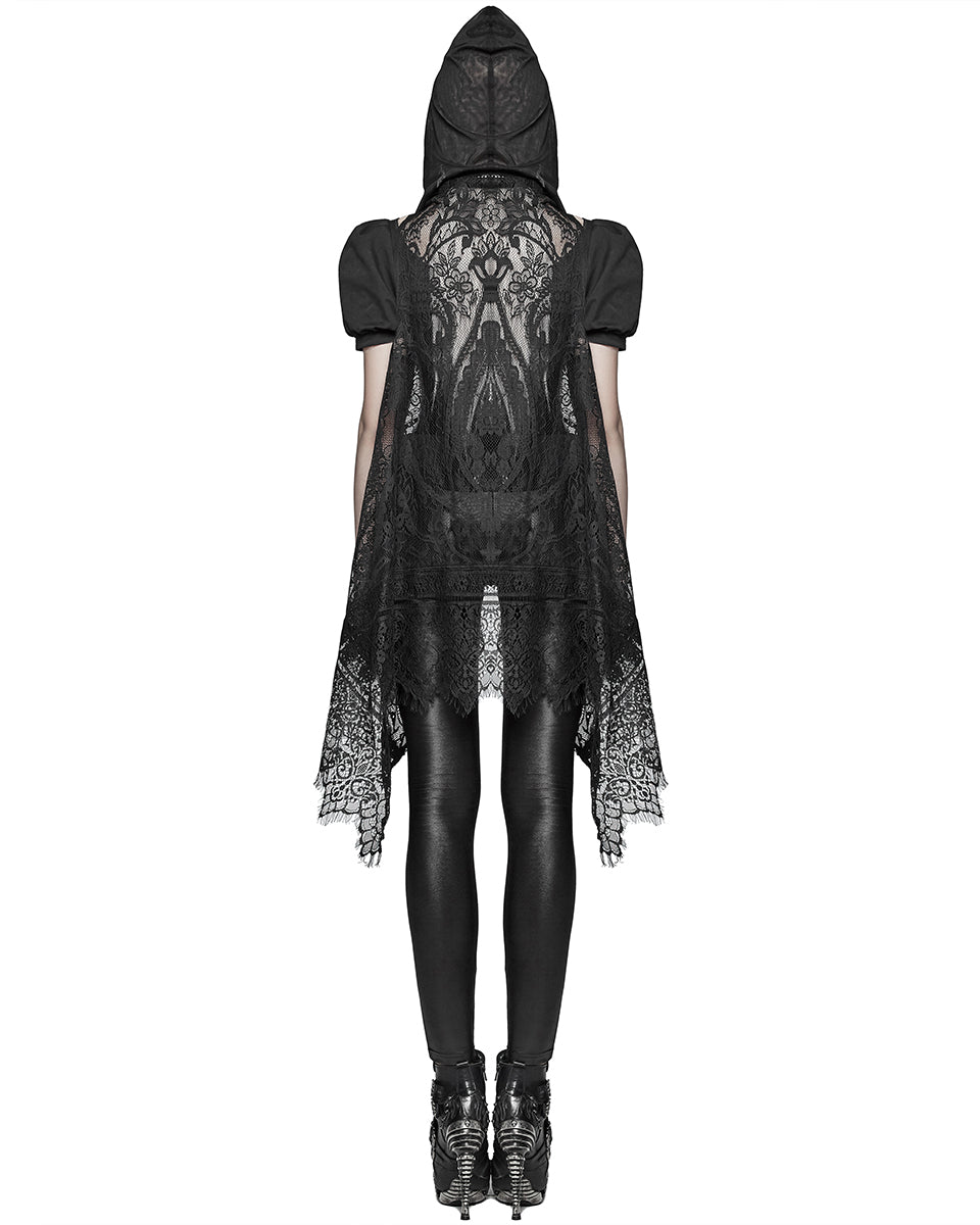 Y-973 Domitia Womens Gothic Lace Hooded Vest