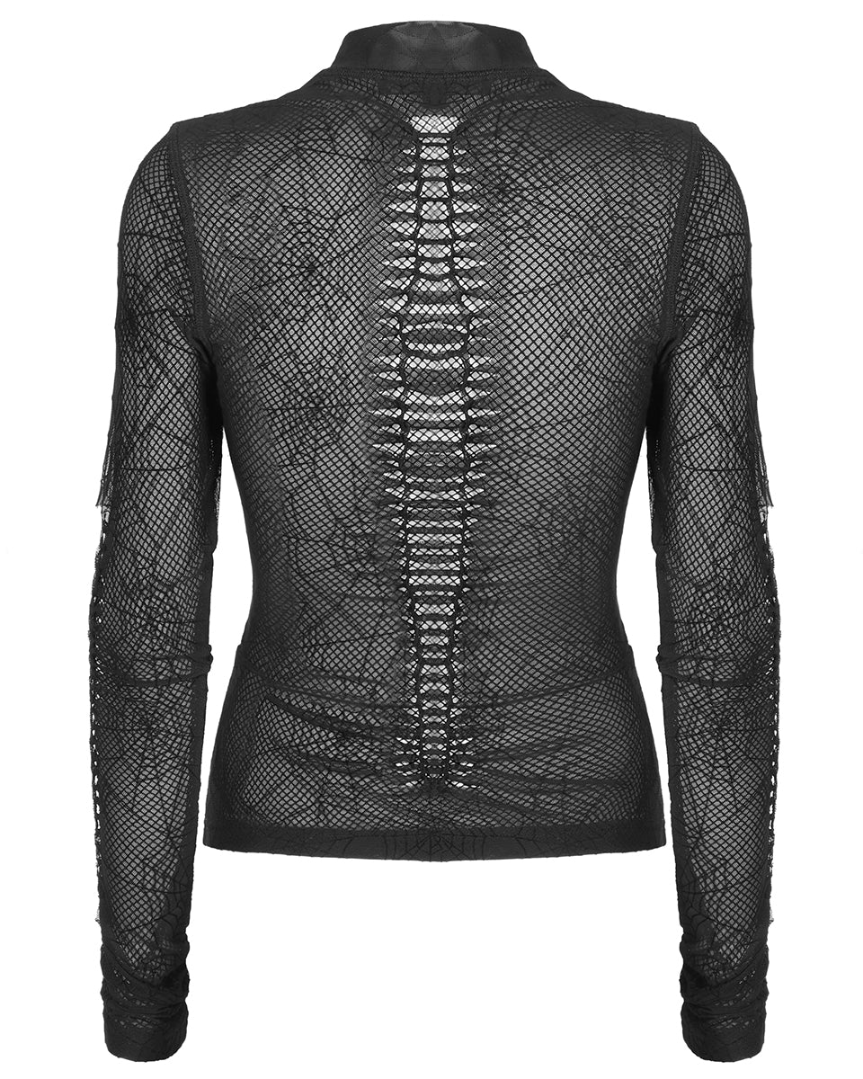 WT-695 Arachnaphilia Womens Shredded Mesh Top - Black