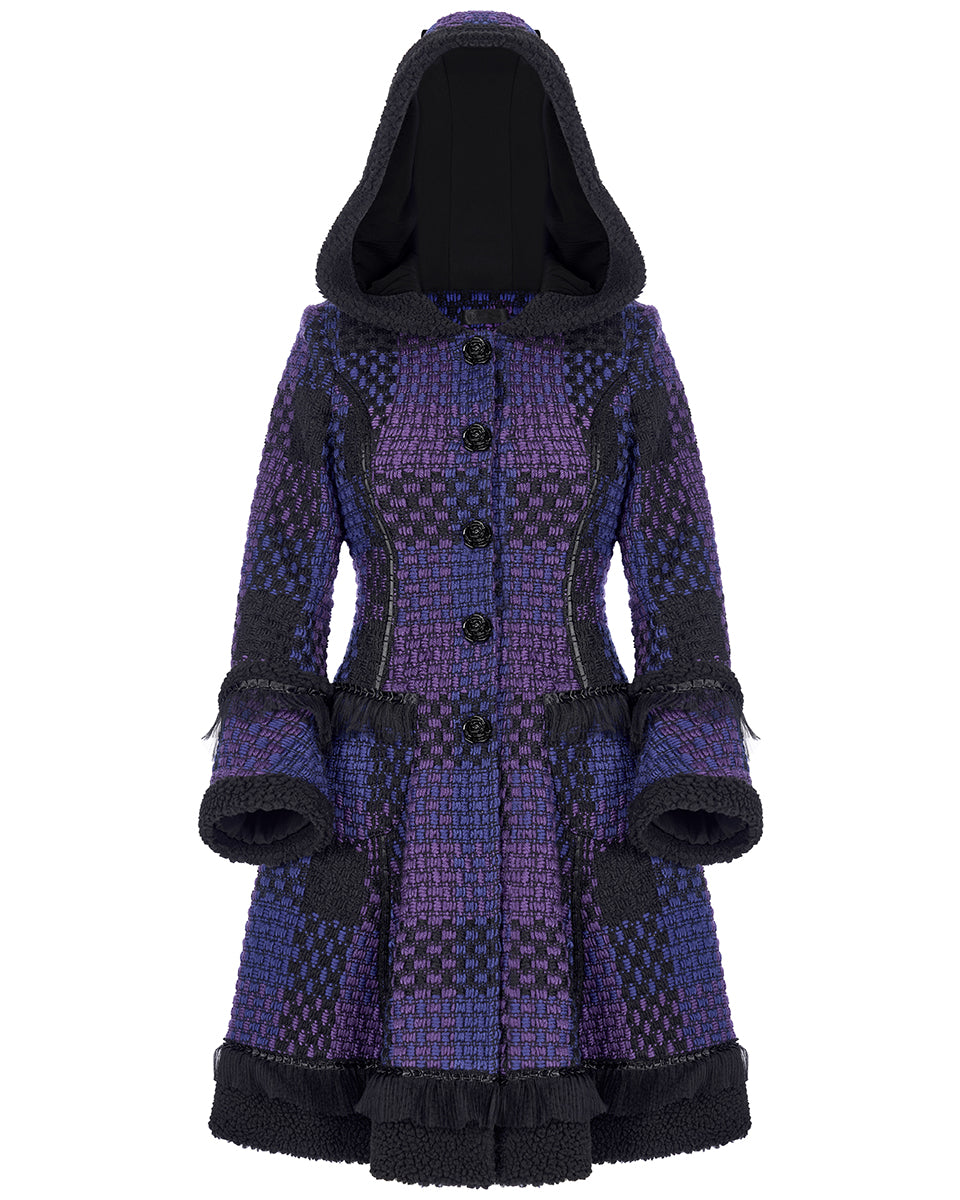 WLY-102 Pyon Pyon Womens Gothic Lolita Hooded Coat - Black & Purple Check