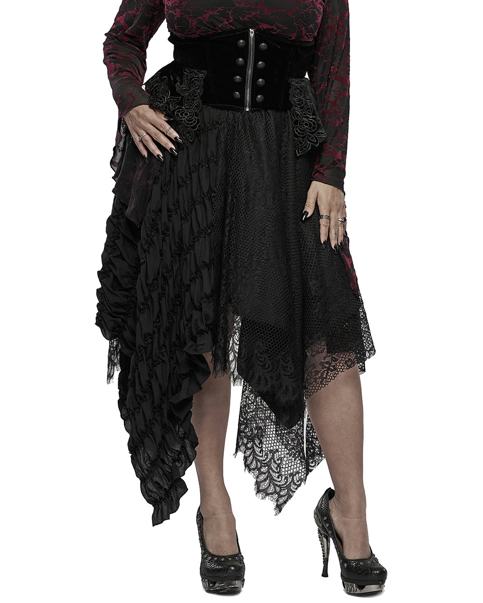 DQ-595 Plus Size Womens Gothic Spliced Lace Witch Skirt