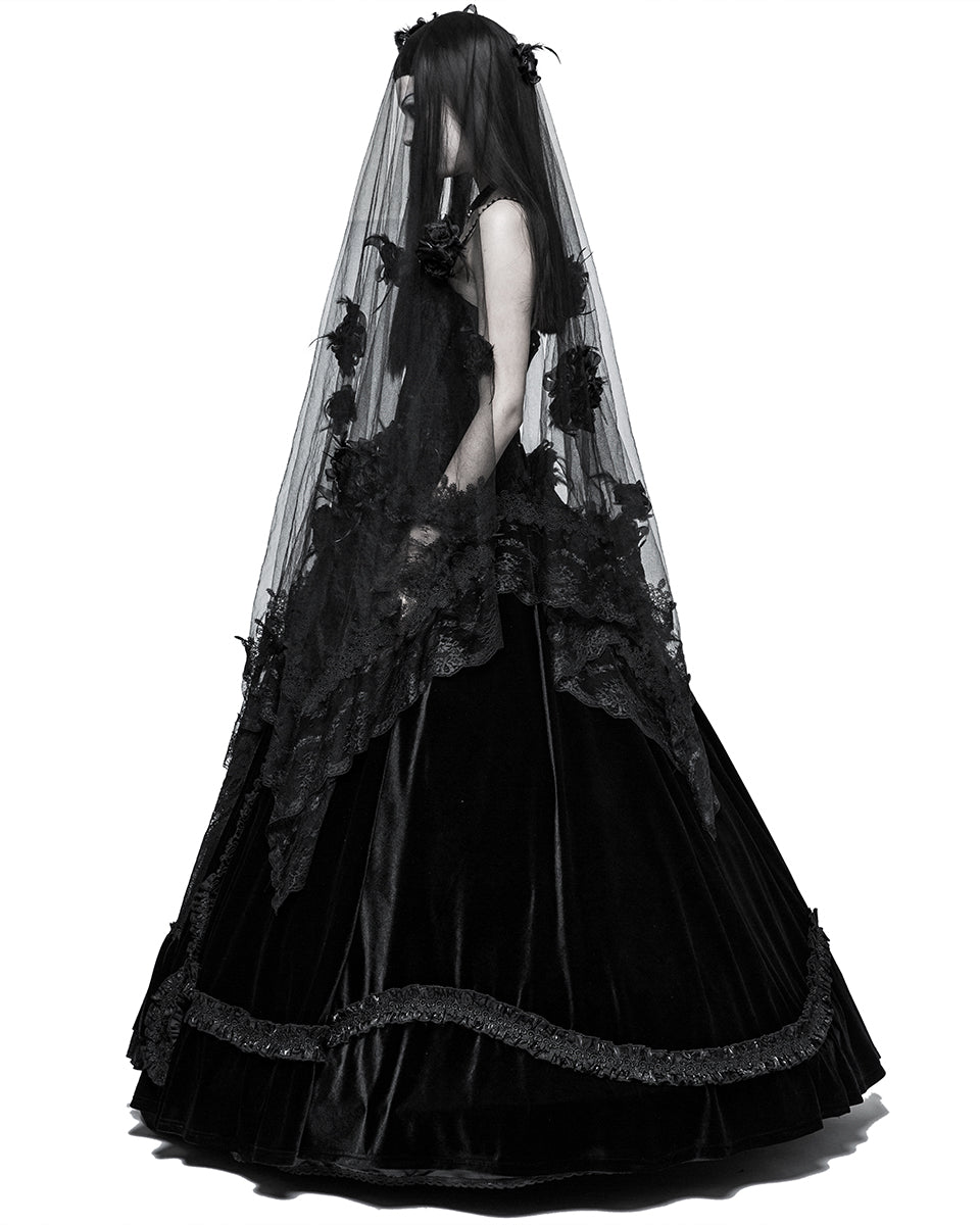 S-224 Black Rose Gothic Wedding Veil