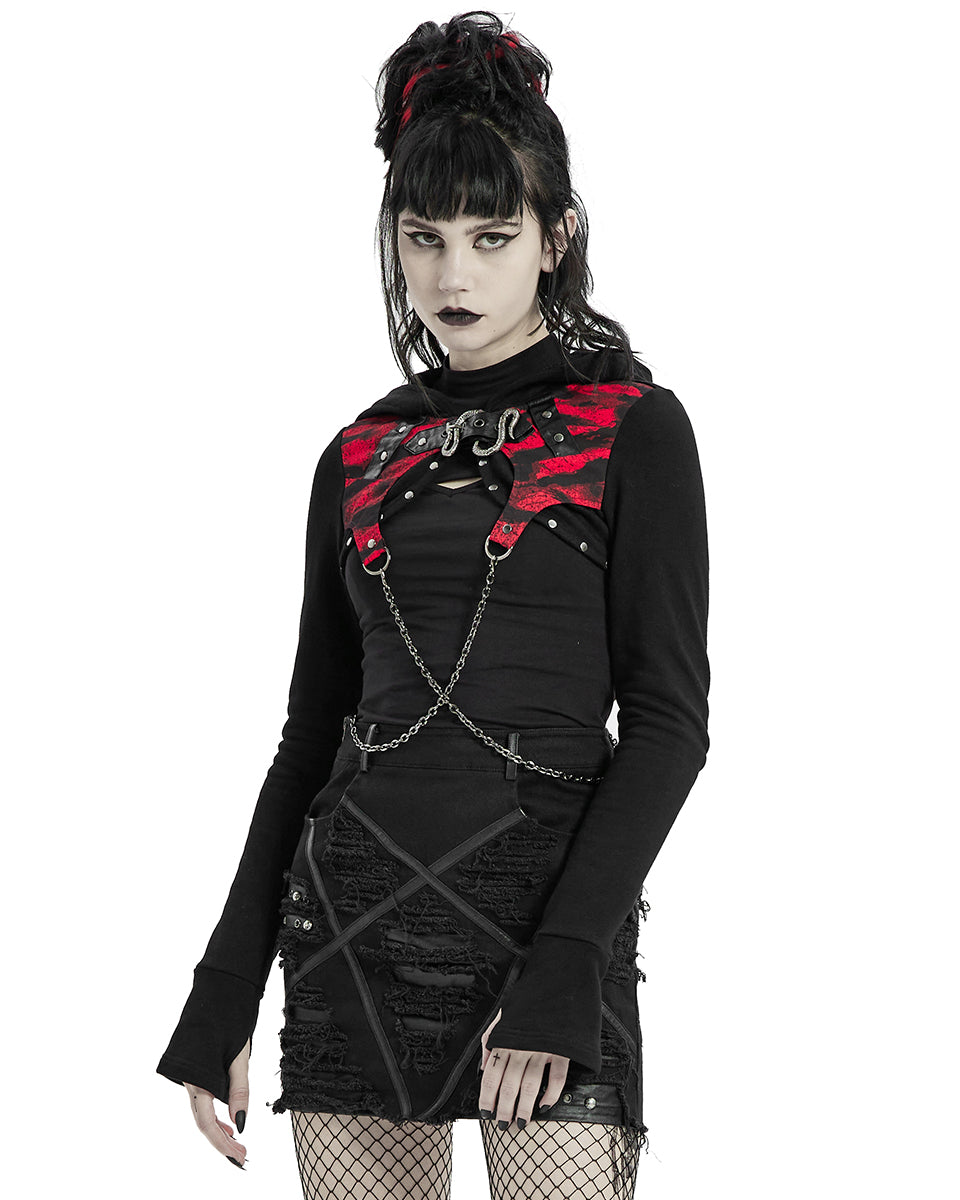 WY-1313 Serpentine Womens Punk Hooded Bolero - Black & Red