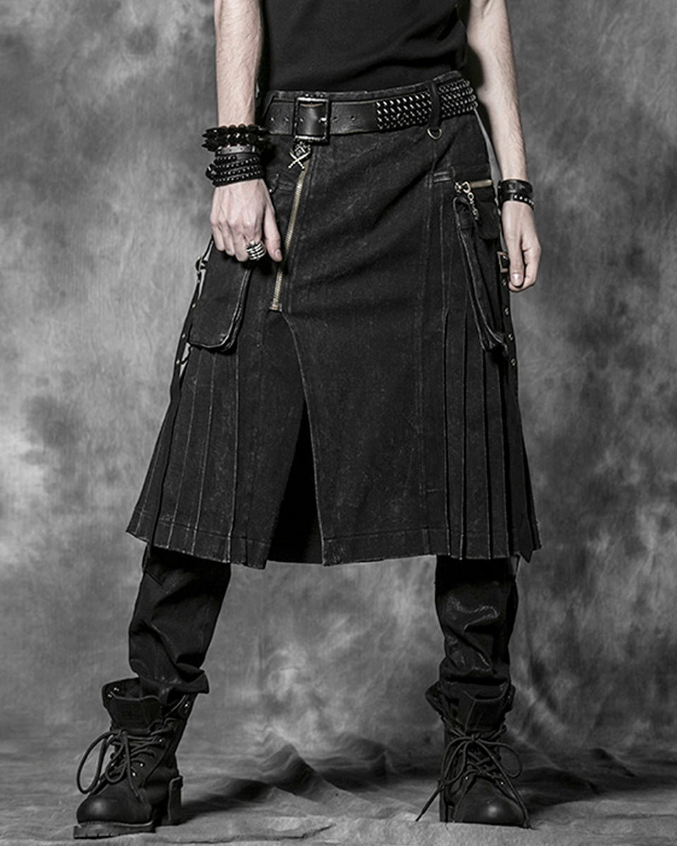 Q-225 Mens Acid Reign Apocalyptic Utility Kilt - Black