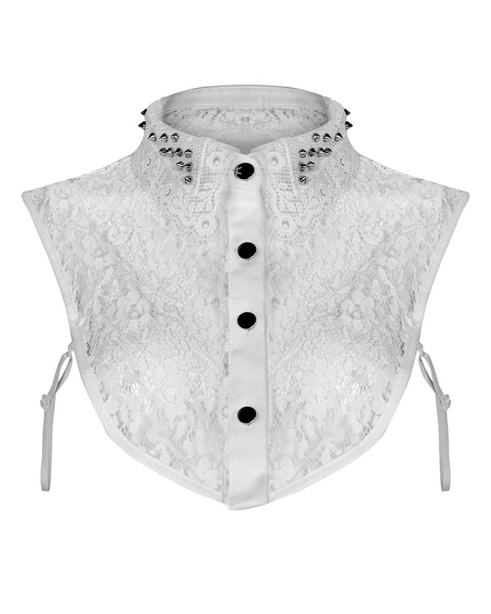 WS-411 Studded Lace Gothic Lolita Fake Dickie Collar - White