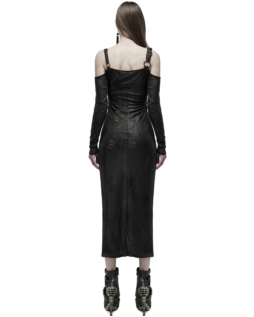 WQ-553 Womens Long Gothic Cyber Punk Serpentine Side Splits Maxi Dress