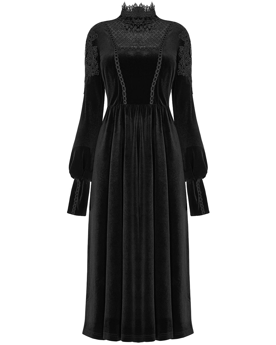 WQ-586 Womens Gothic Lace Applique Velvet Mourning Dress