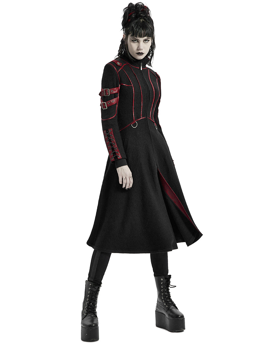 WY-1302 Insurrectine Womens Cyberpunk Coat - Black & Red