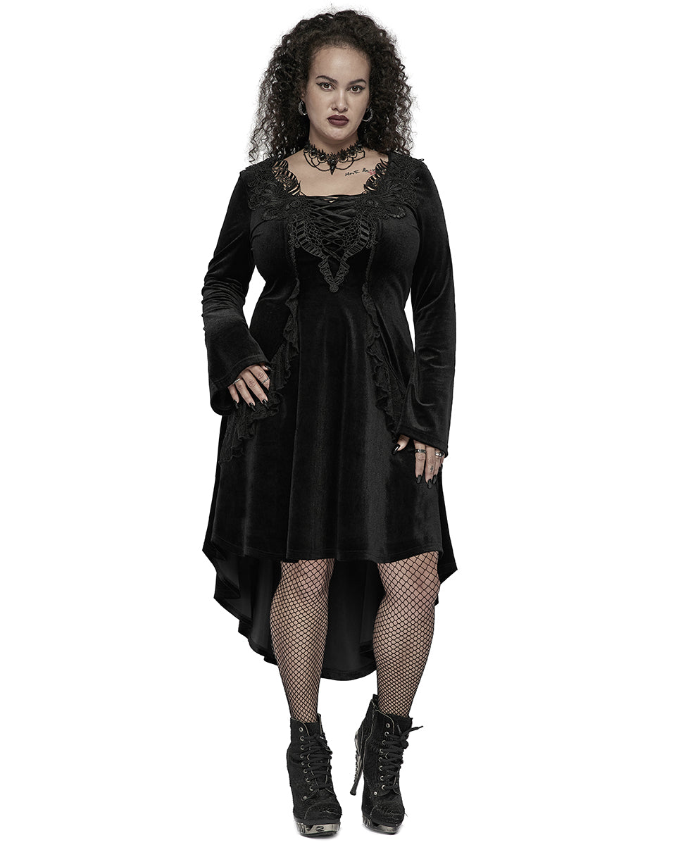 DQ-577 Plus Size Womens Velvet Gothic Lace Applique Dress