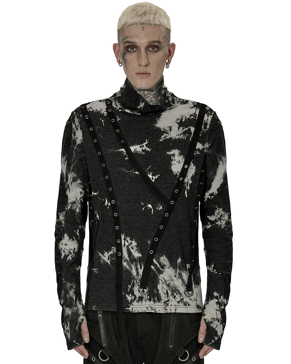 WT-734 Mens Apocalyptic Punk Tie Dye Top - Black & White