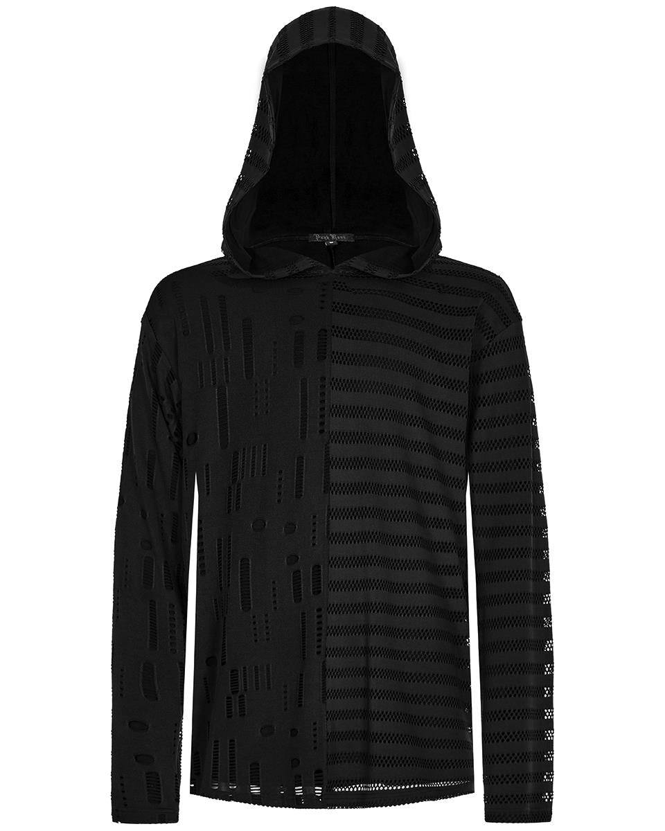 WT-737 Mens Dark Gothic Spliced Knit Hooded Top